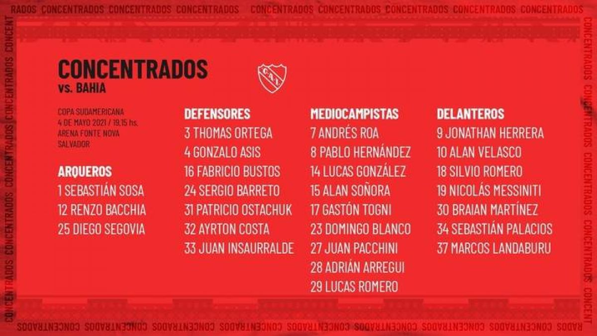 Hoy nos vamos a Brasil Lista de concentrados ante Bahia...