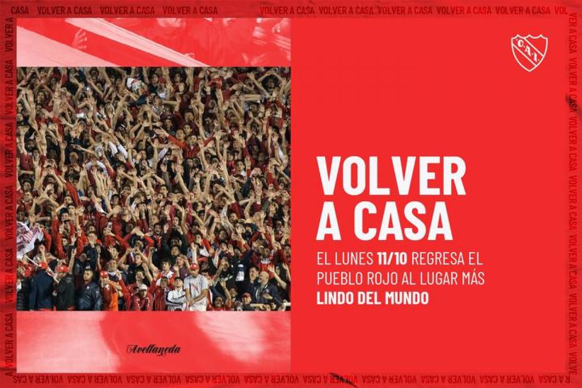 ¡VOLVER A CASA! El Pueblo Rojo volverá al Libertadores de América el próximo lunes 11 de octubre.