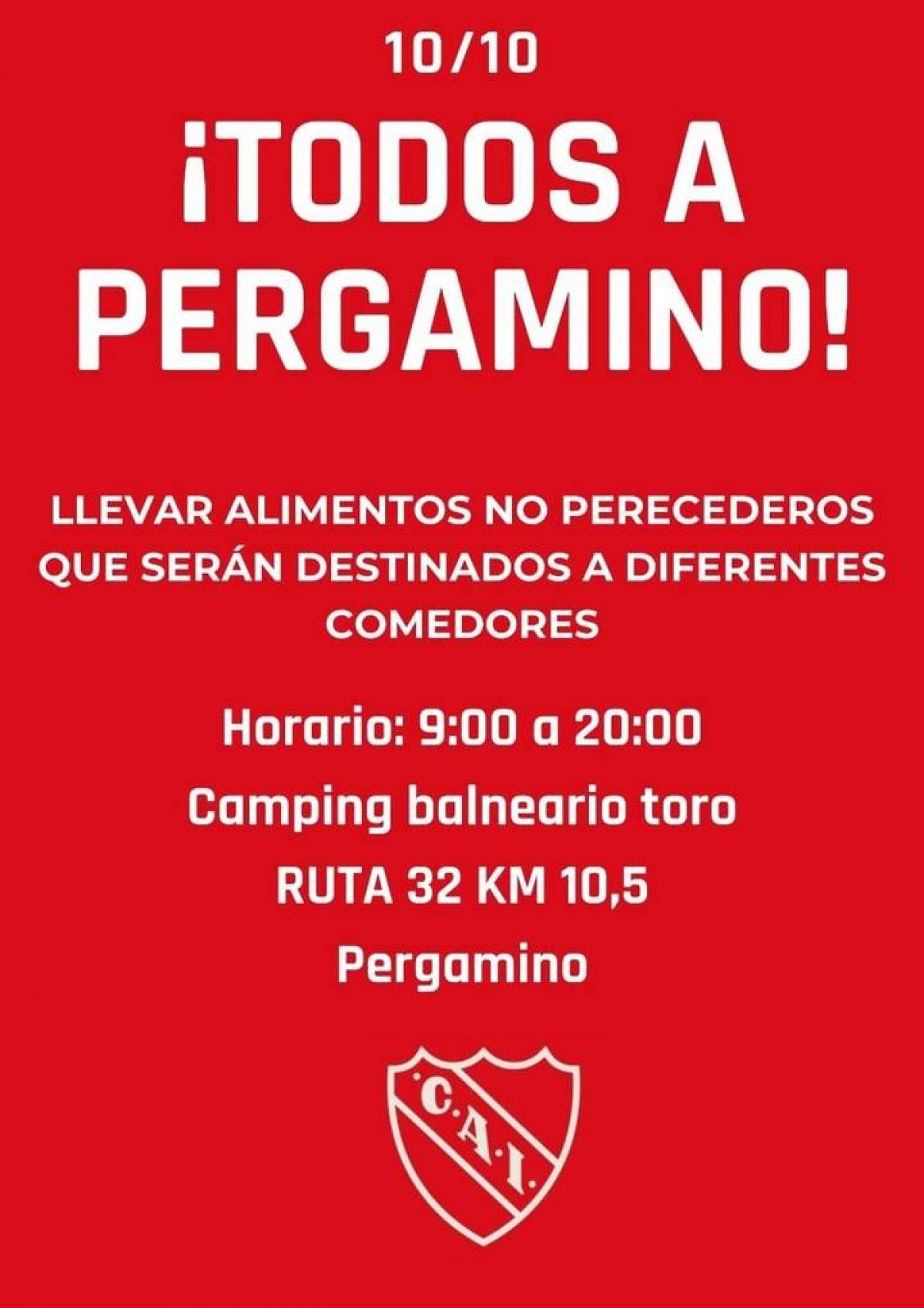 LA PEÑA ROJA DE SAN FERNANDO ESTARÁ EN PERGAMINO...