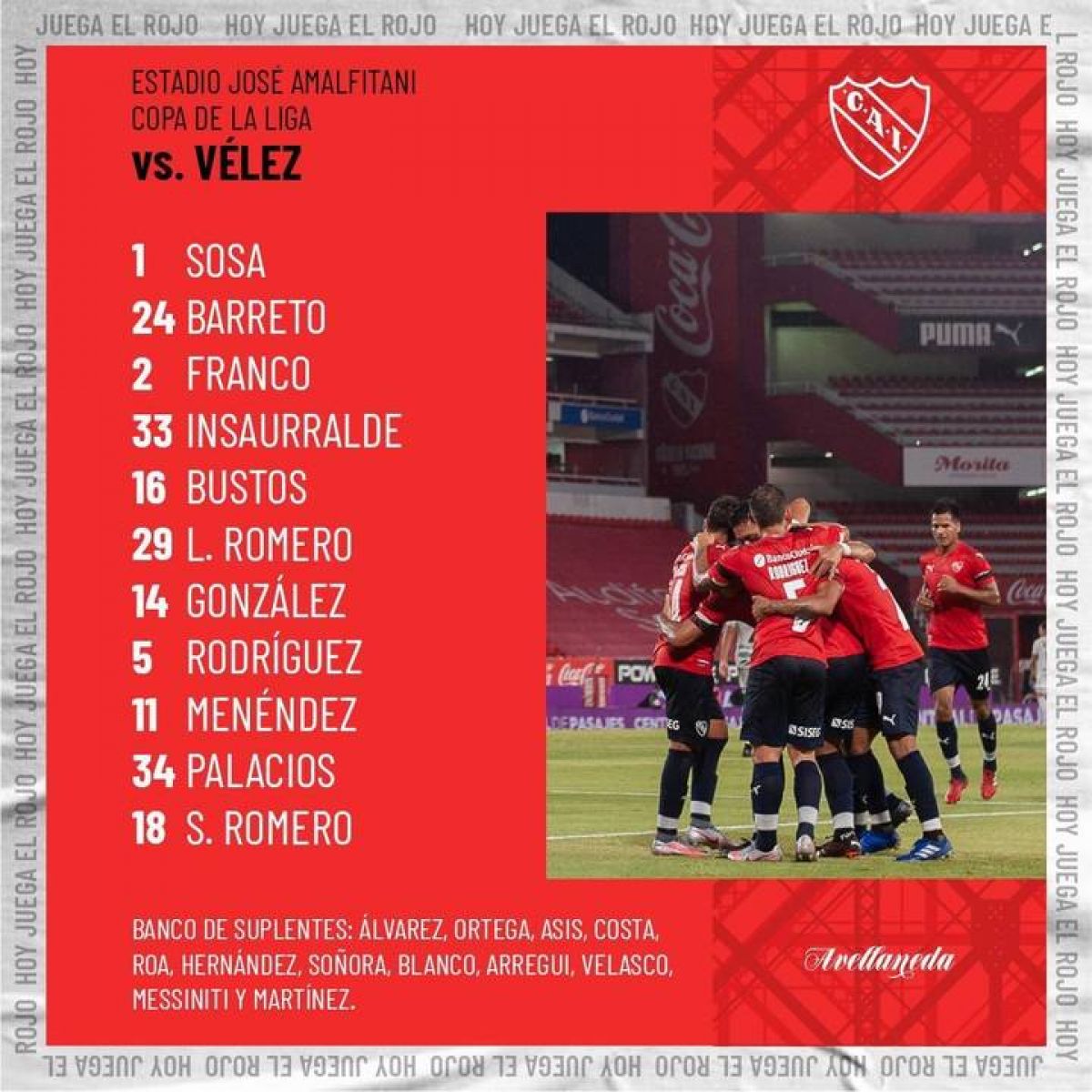 FORMACIÓN DE #INDEPENDIENTE VS. #VÉLEZ .-