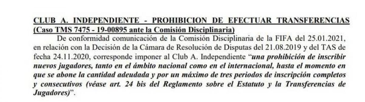 @Mati_Martinez Por esta deuda que contamos ayer, AFA notificó al club que está inhibido para incorporar por 3 libros de pases.