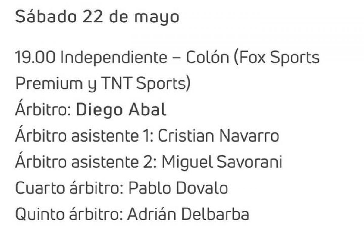 @Mati_Martinez Diego Abal será el árbitro de #Independiente vs #Colon .