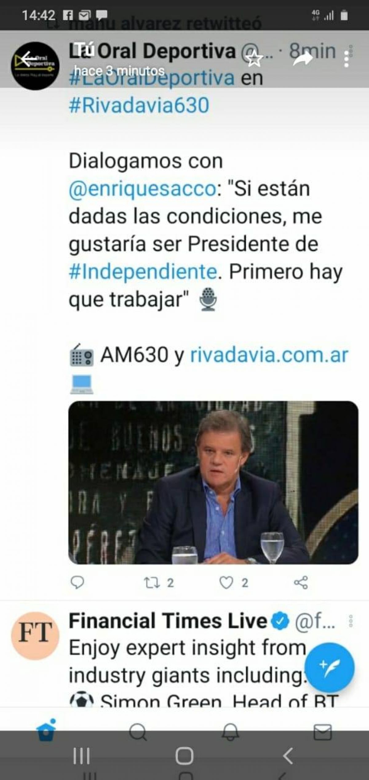 Ricardo Rinaldi @rnrinaldi ) "El Sr. Sacco no puede ser presidente no tiene antigüedad como socio".